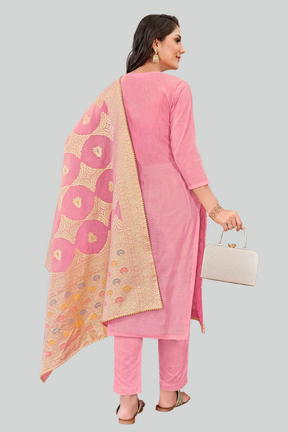 Pink Colour Chanderi Silk Pant Style Suit