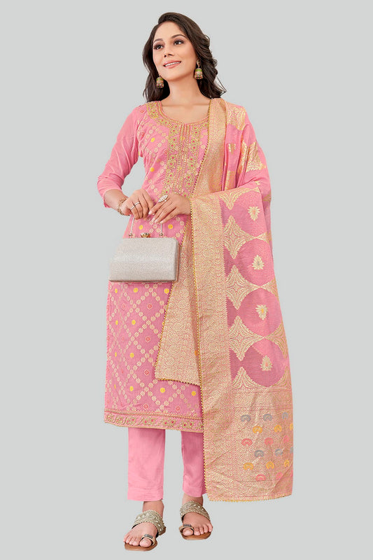 Pink Colour Chanderi Silk Pant Style Suit