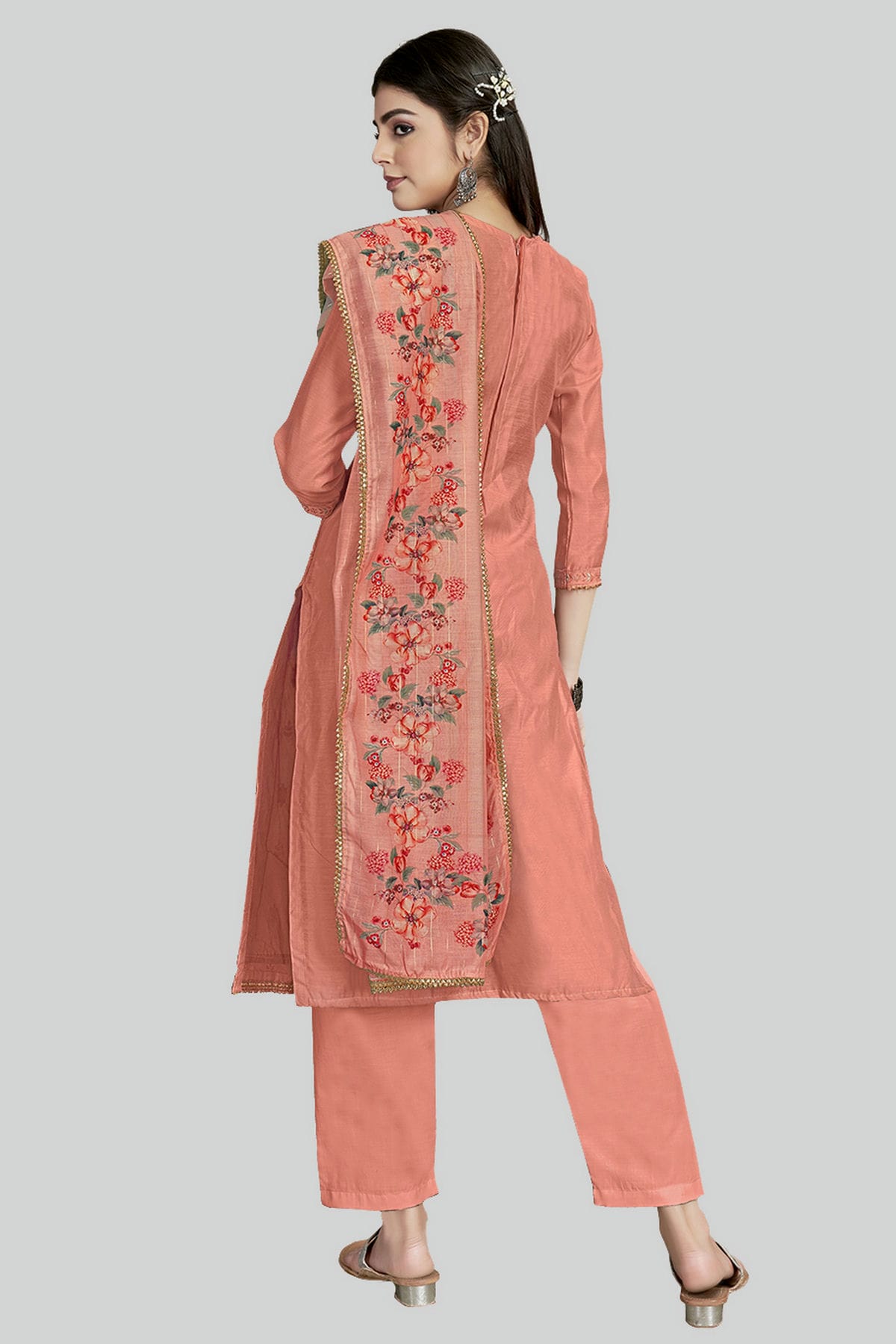 Pink Colour Chanderi Silk Pant Style Suit