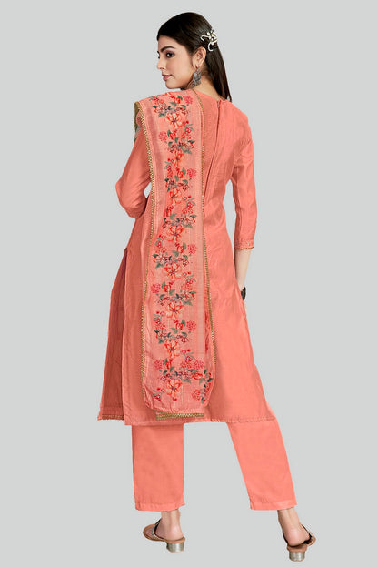 Pink Colour Chanderi Silk Pant Style Suit