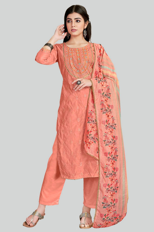 Pink Colour Chanderi Silk Pant Style Suit