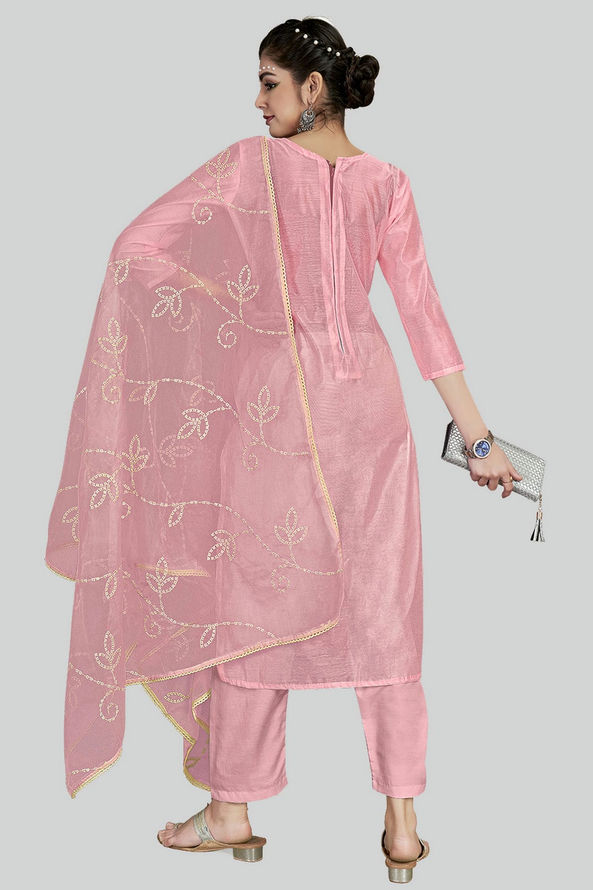 Pink Colour Chanderi Silk Pant Style Suit