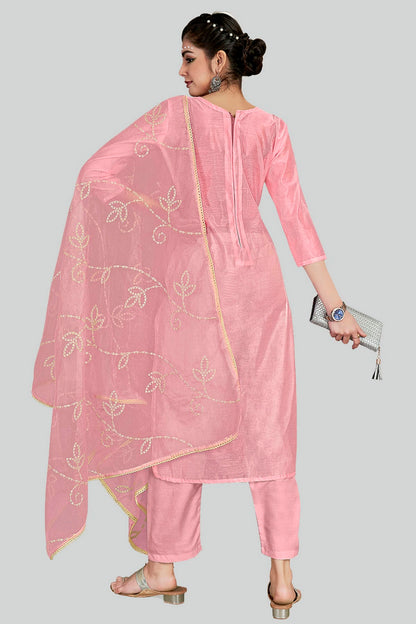 Pink Colour Chanderi Silk Pant Style Suit