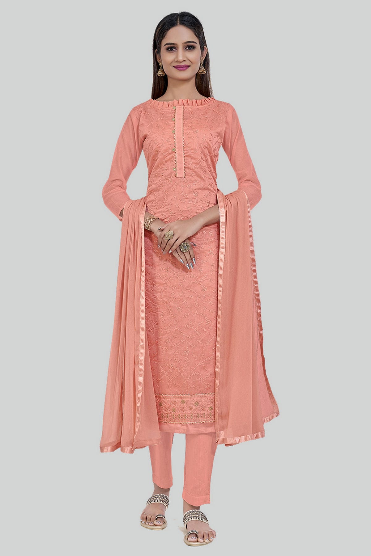 Pink Colour Chanderi Silk Pant Style Suit