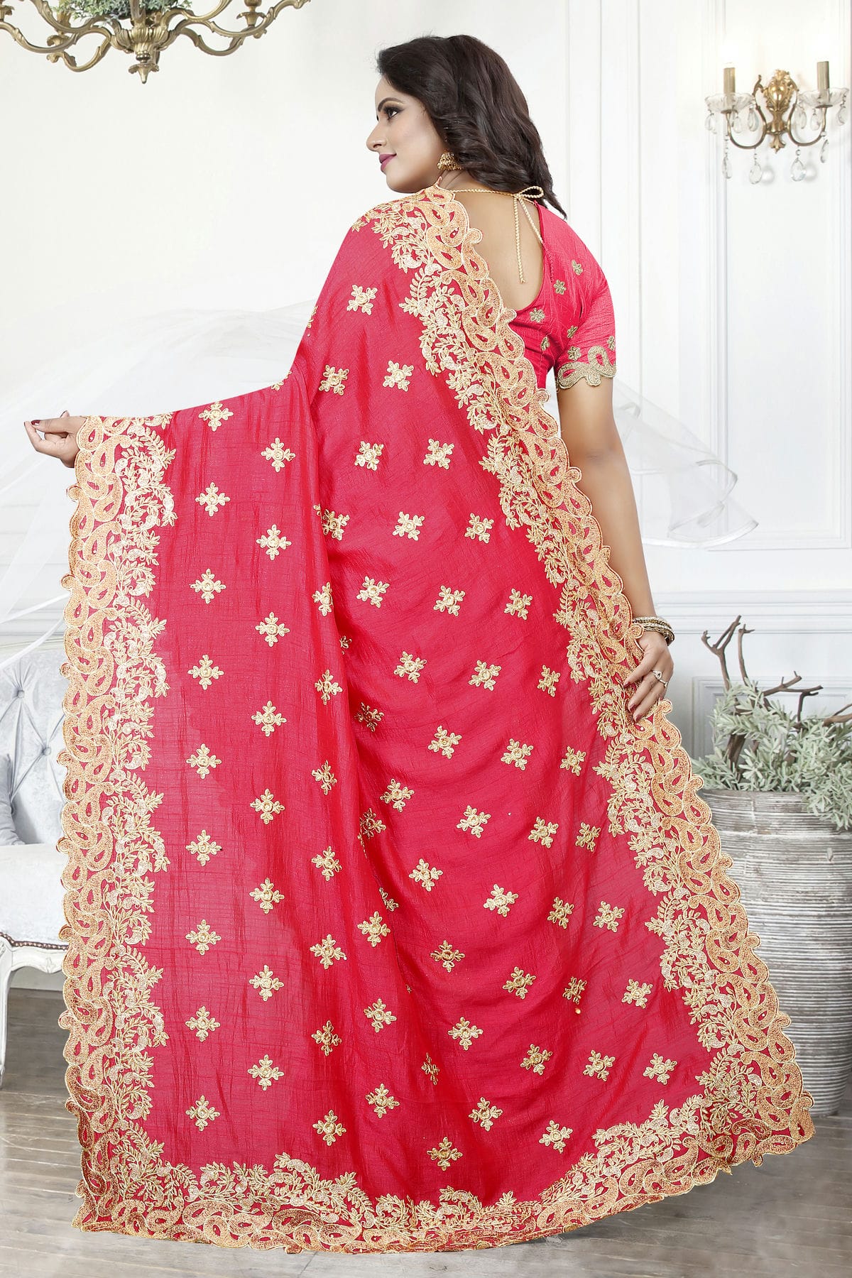 Pink Colour Cherry Silk Designer Saree