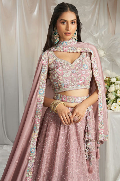 Pink Colour Chiffon Embroidery Lehenga Choli