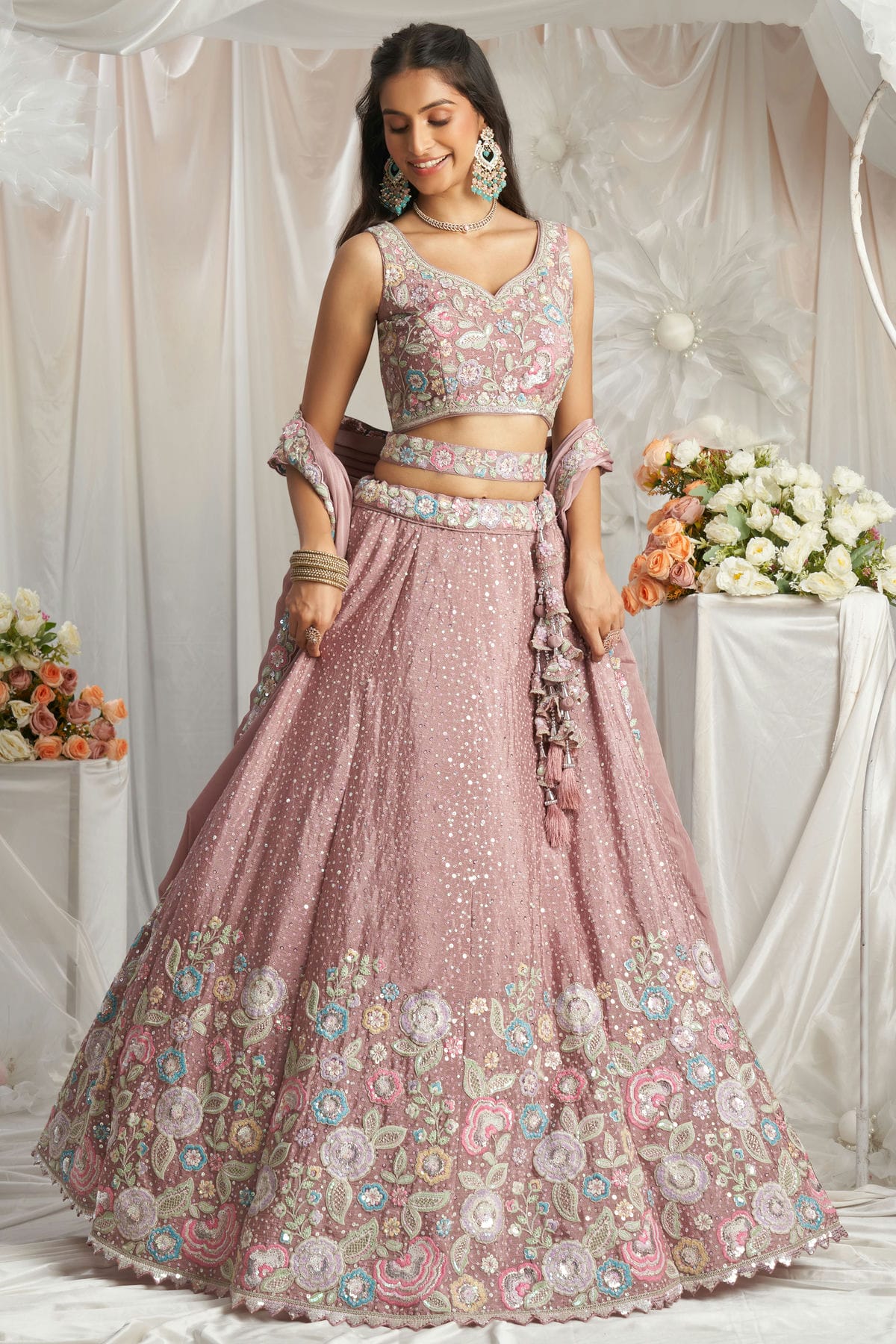 Pink Colour Chiffon Embroidery Lehenga Choli