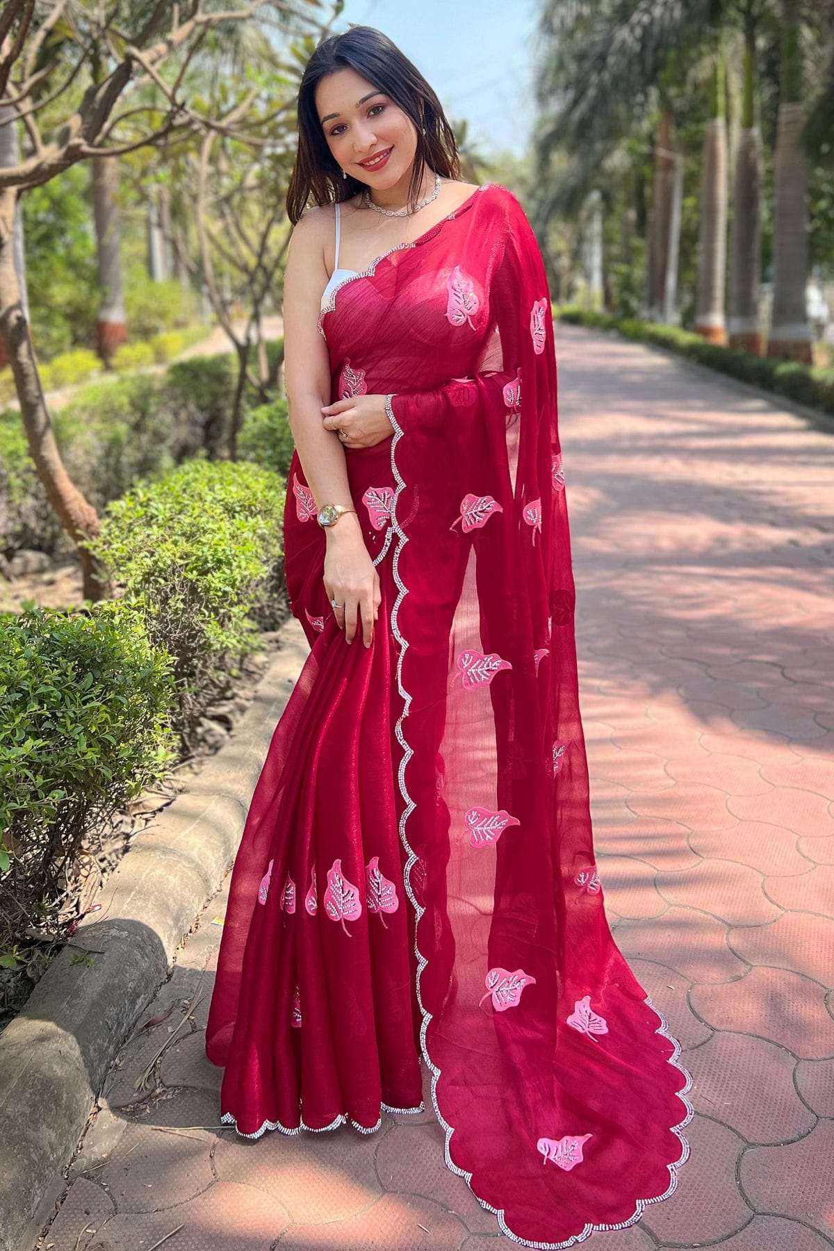 Pink Colour Chiffon Saree