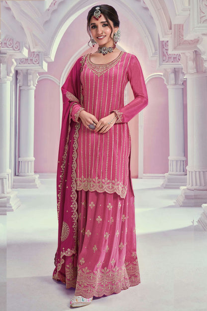 Pink Colour Chinon Palazzo Pant Suit