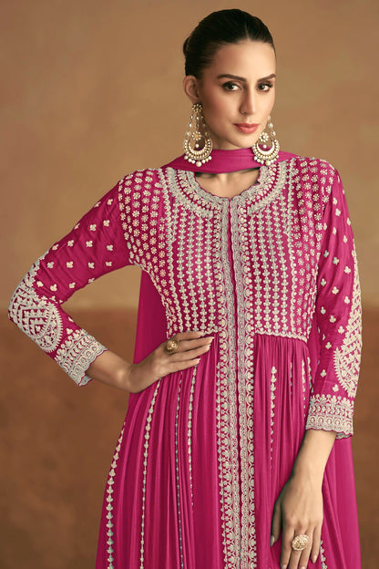 Pink Colour Chinon Pant Style Suit VSSM1140537