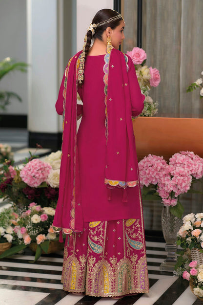 Pink Colour Chinon Readymade Palazzo Pant Suit