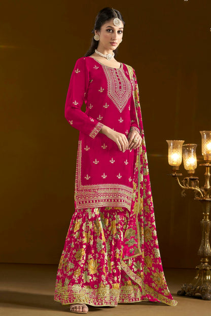 Pink Colour Chinon Semi Stitched Sharara Suit VSSM1050656