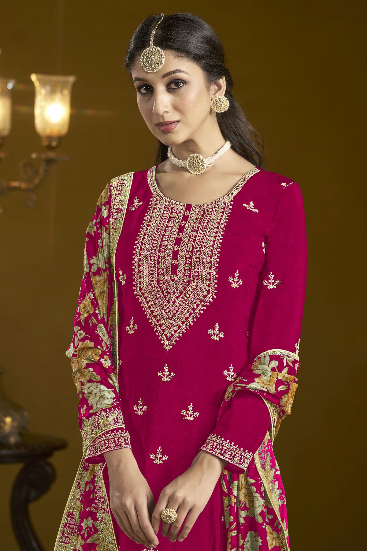 Pink Colour Chinon Semi Stitched Sharara Suit VSSM1050656