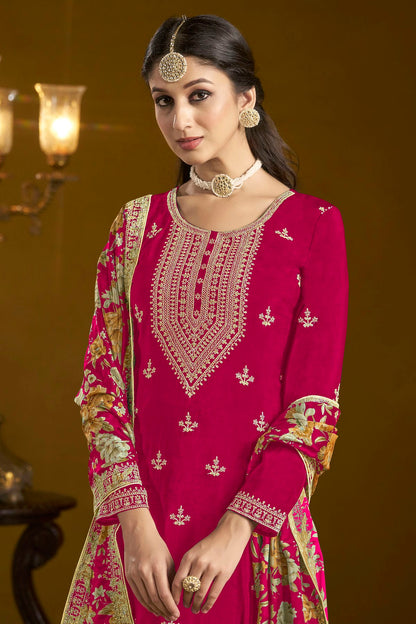 Pink Colour Chinon Semi Stitched Sharara Suit VSSM1050656