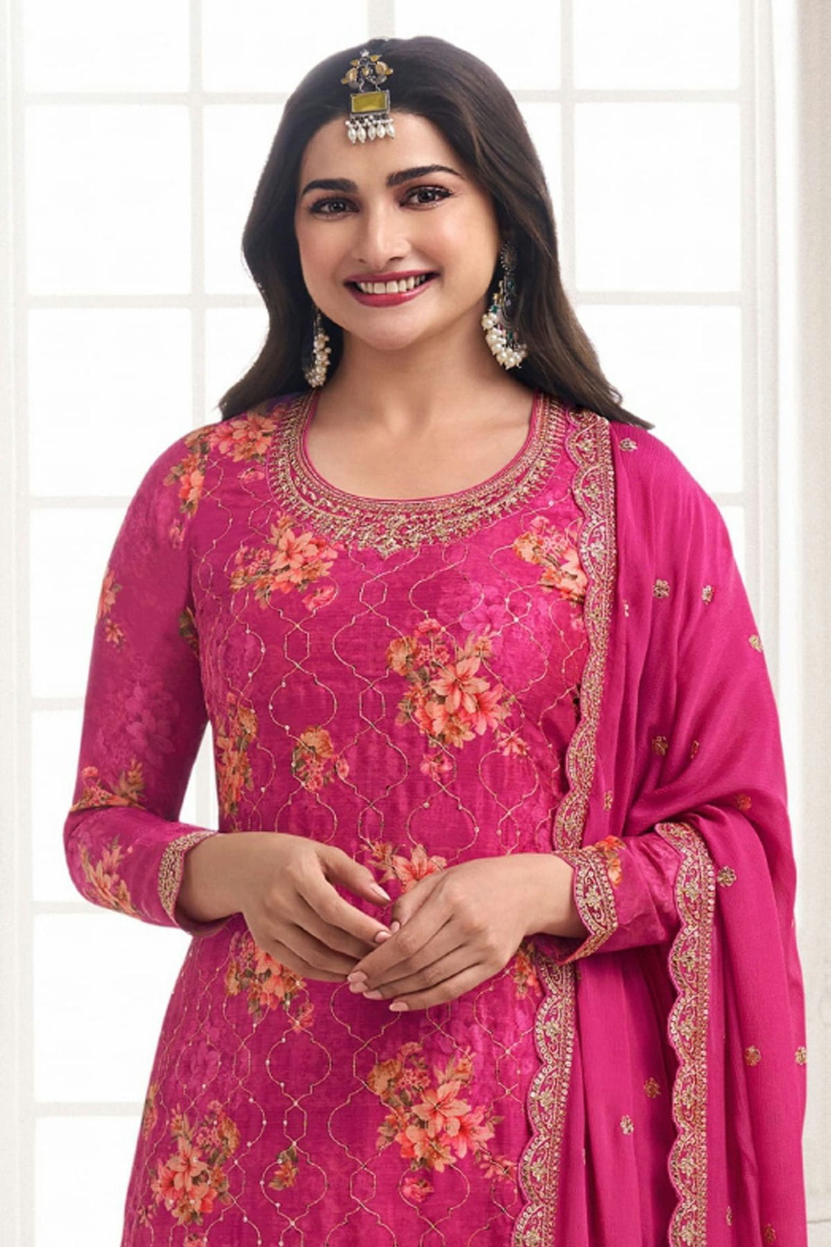 Pink Colour Chinon Sharara Suit