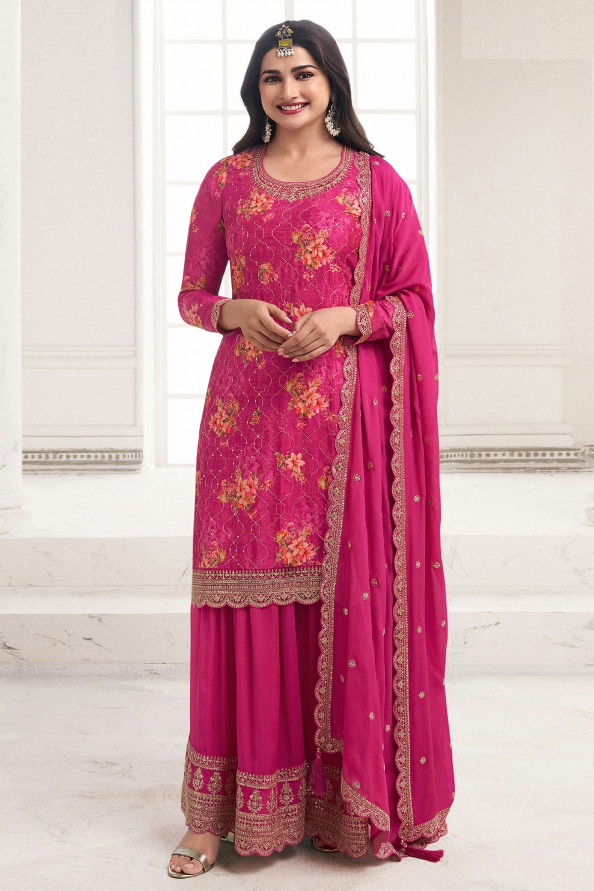 Pink Colour Chinon Sharara Suit