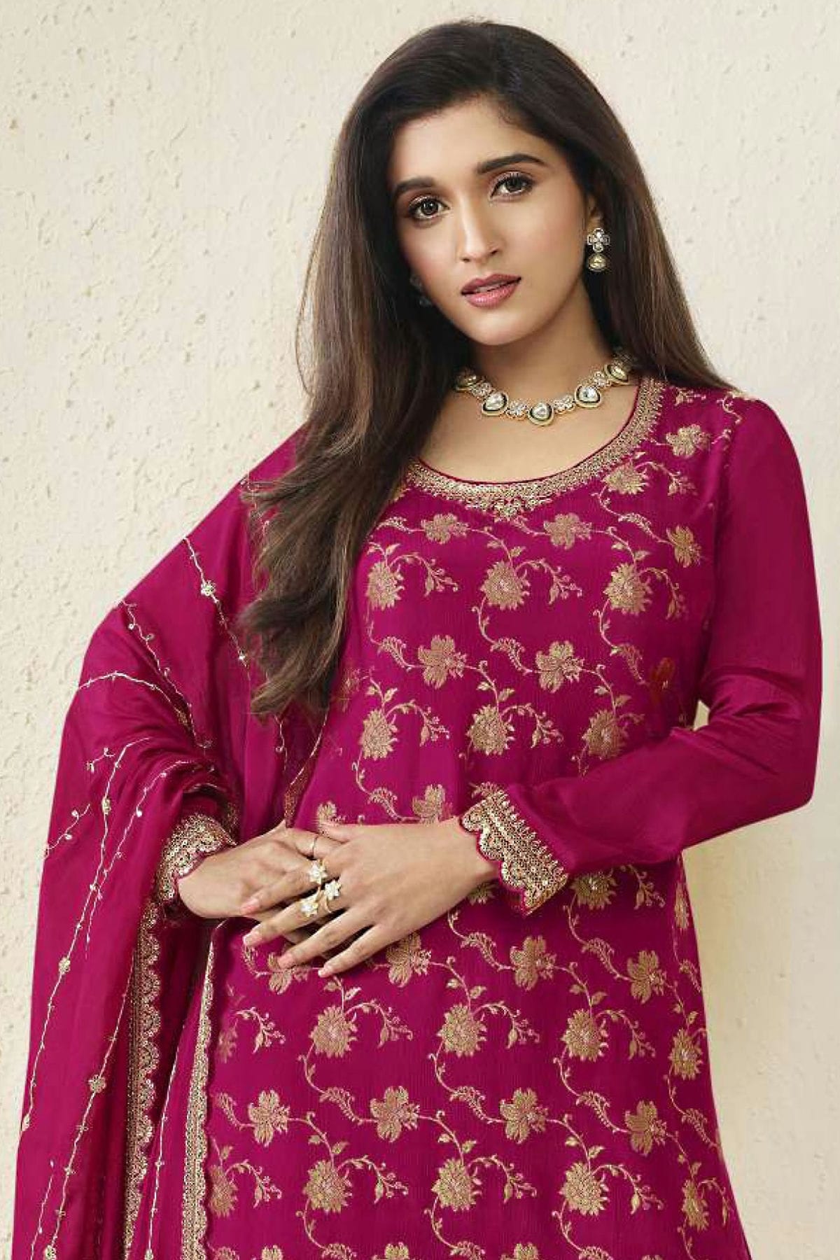 Pink Colour Chinon Sharara Suit