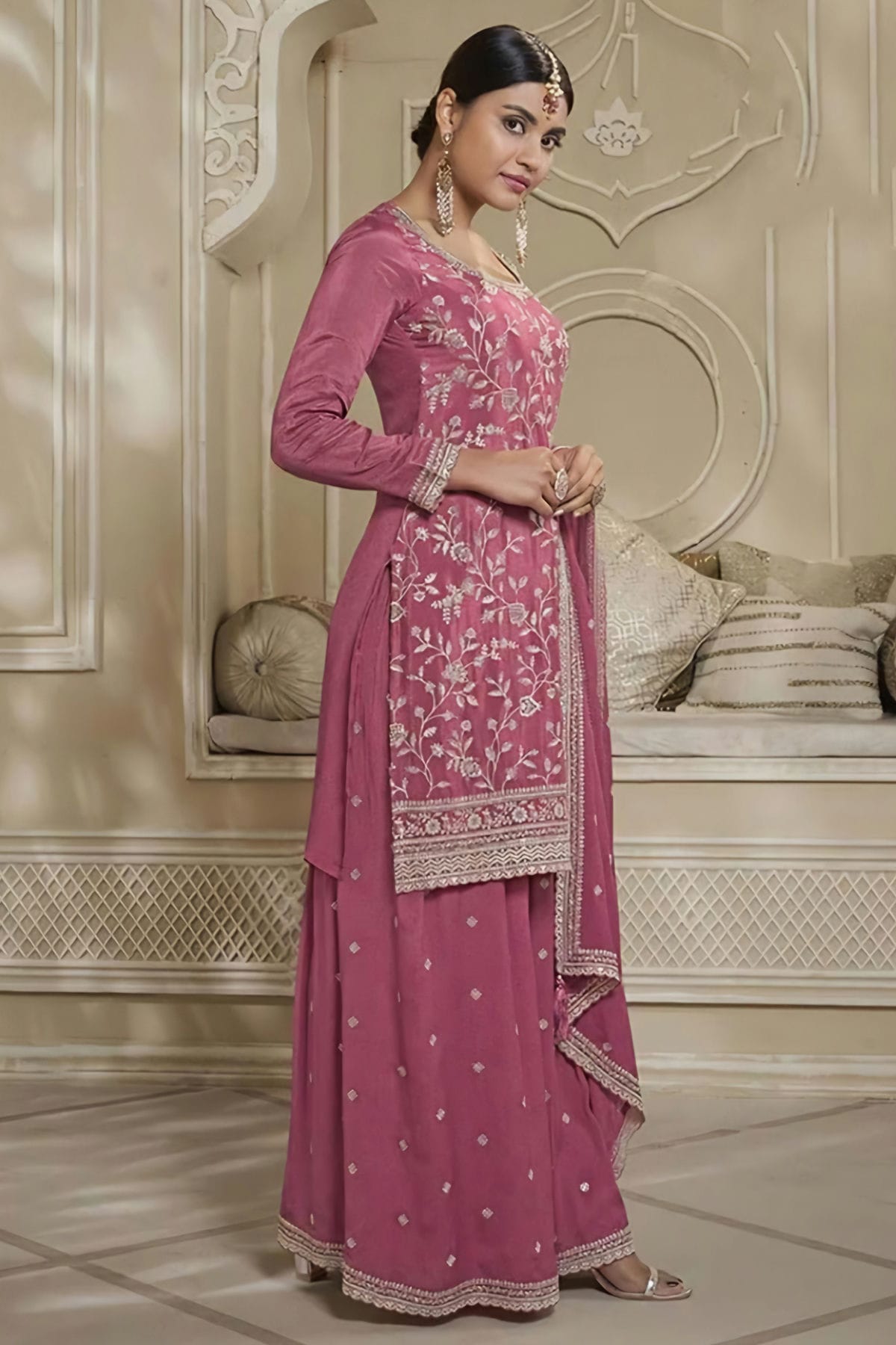 Pink Colour Chinon Sharara Suit