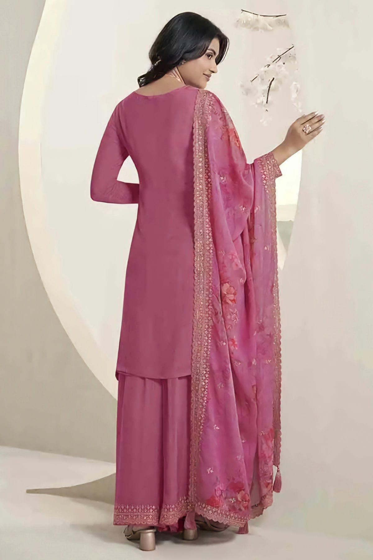 Pink Colour Chinon Sharara Suit