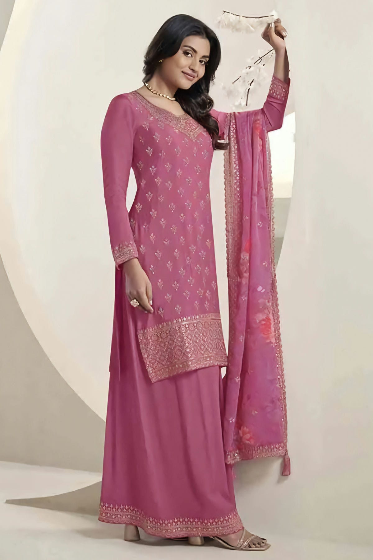 Pink Colour Chinon Sharara Suit