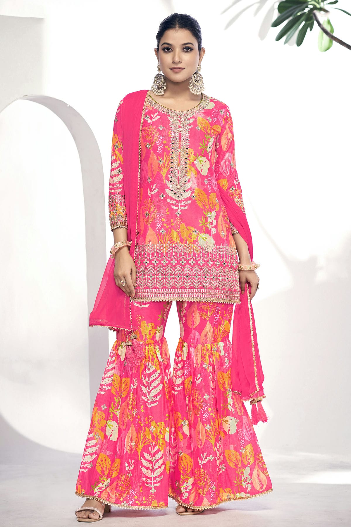 Pink Colour Chinon Sharara Suit