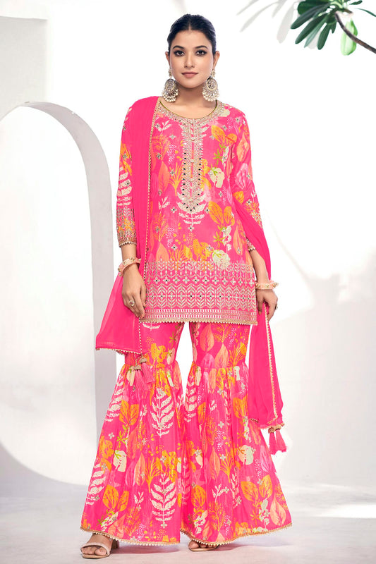 Pink Colour Chinon Sharara Suit