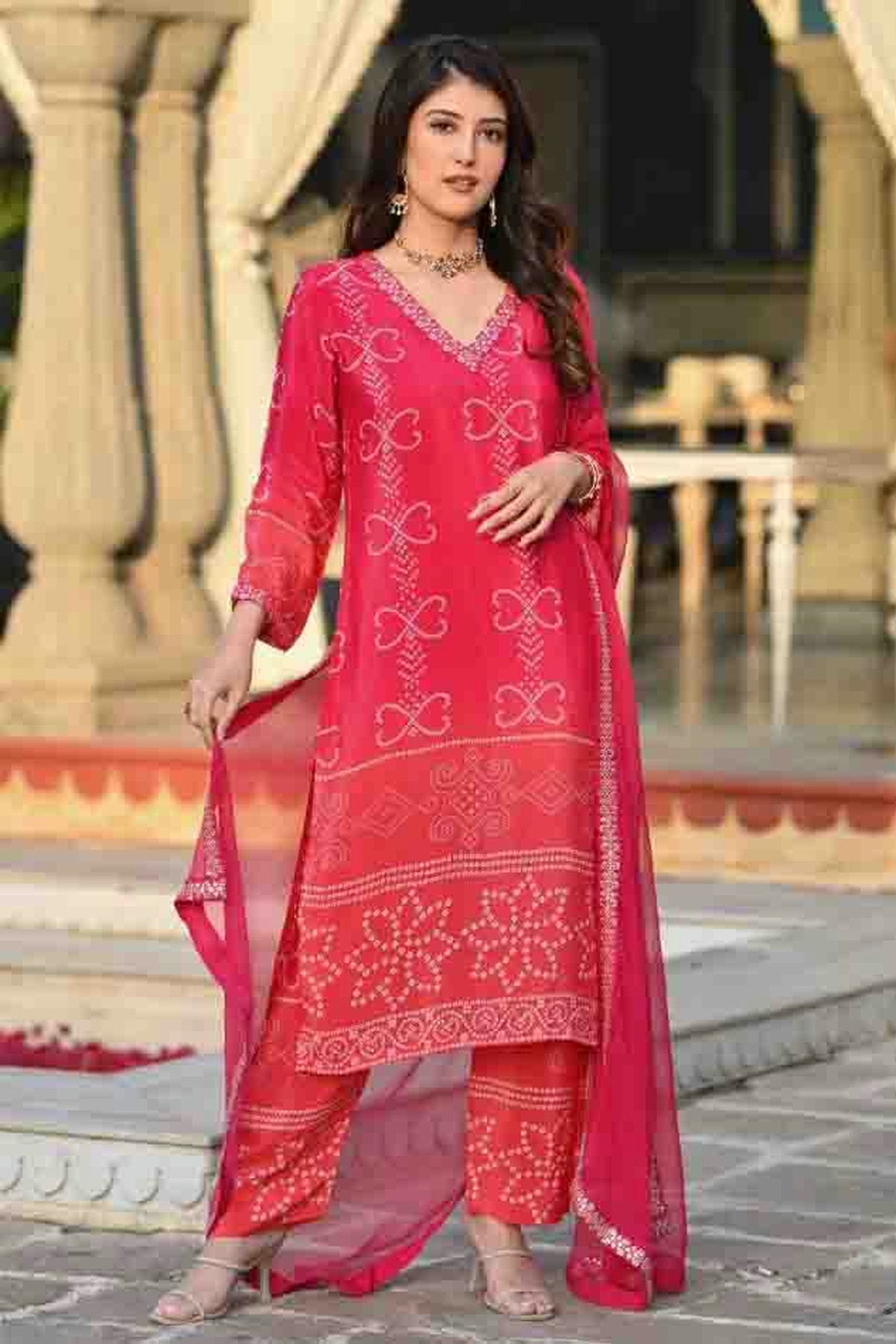 Pink Colour Chinon Silk Stitched Pant Style Suit VSSS1140747