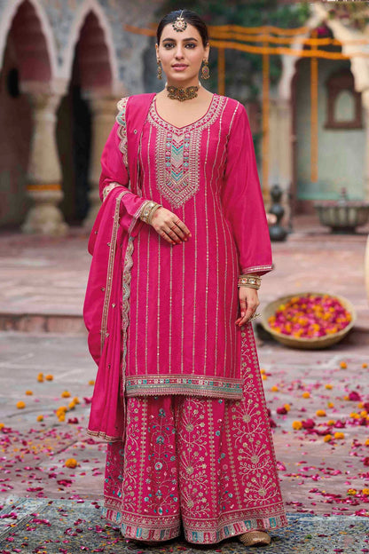 Pink Colour Chinon Stitched Palazzo Pant Suit VSSS1140758