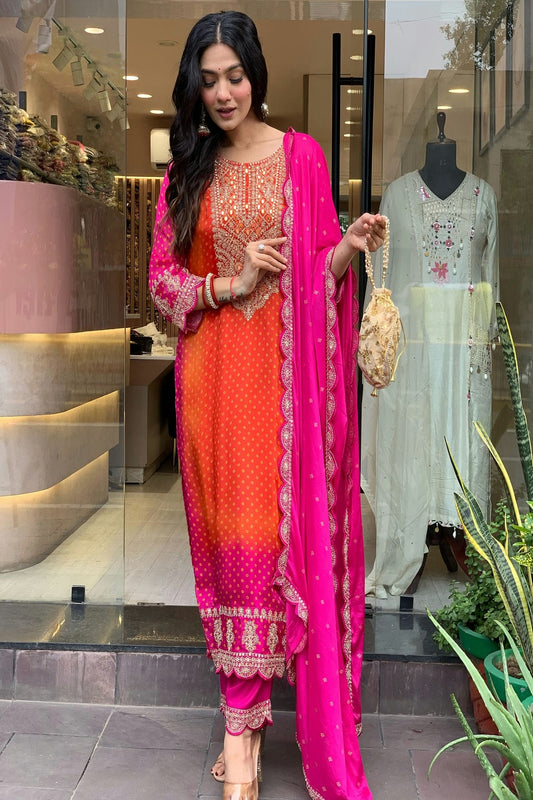 Pink Colour Chinon Stitched Salwar Suit