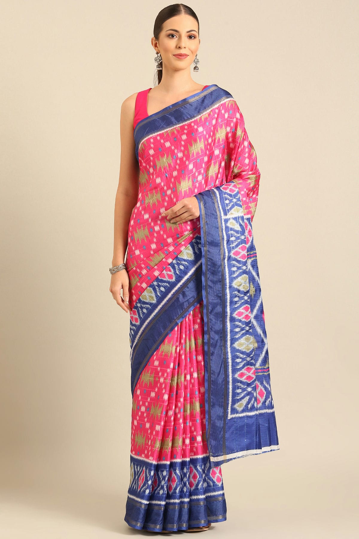 Pink Colour Cotton Manipuri Patola Handloom Saree