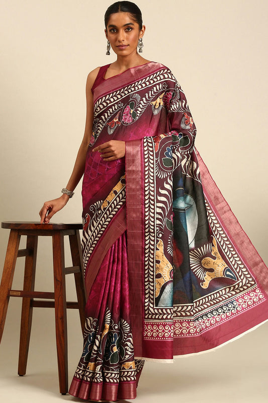 Pink Colour Cotton Printed Saree