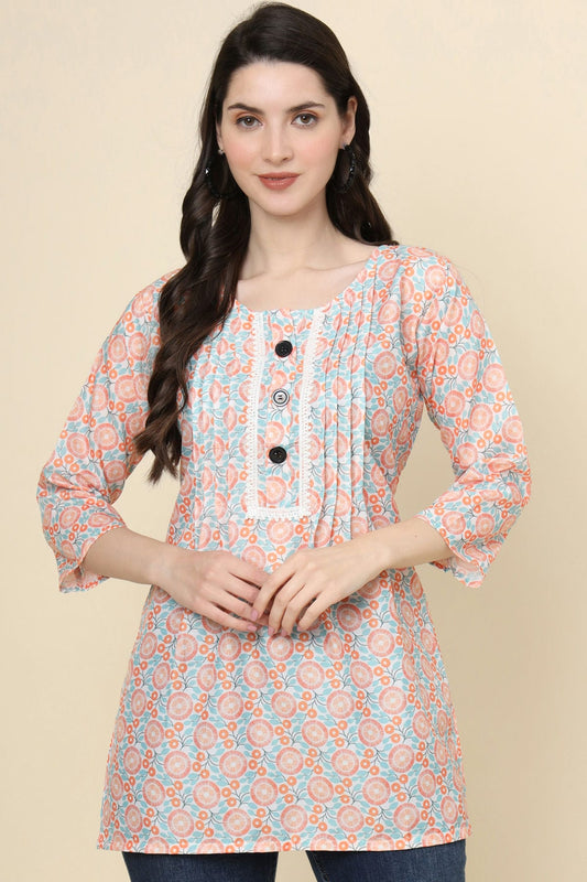 Pink Colour Cotton Printed Work Readymade Top