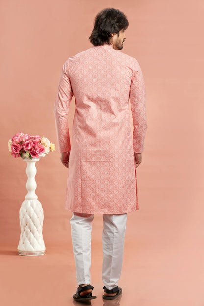 Pink Colour Cotton Thread Work Kurta Pajama VSKP1230181