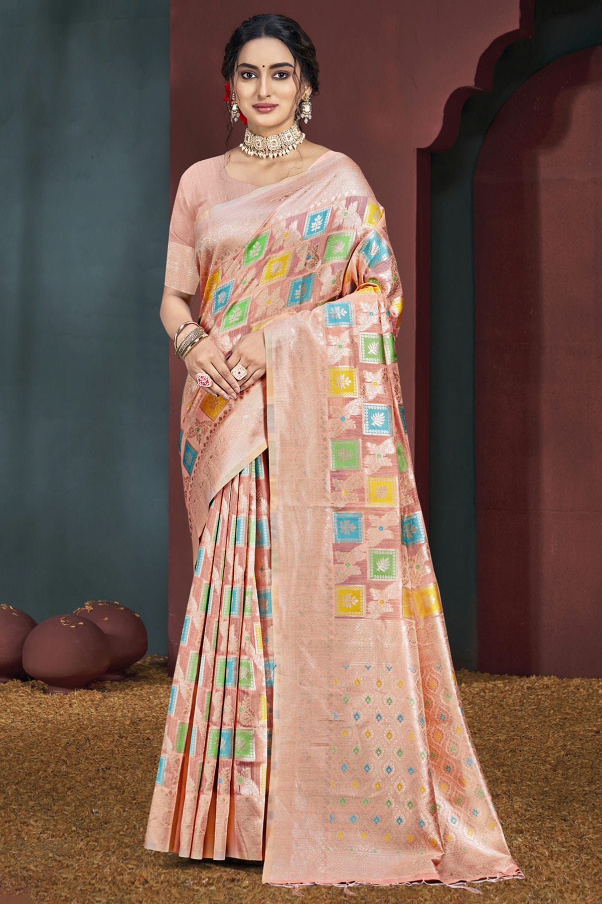 Pink Colour Cotton Traditional Saree