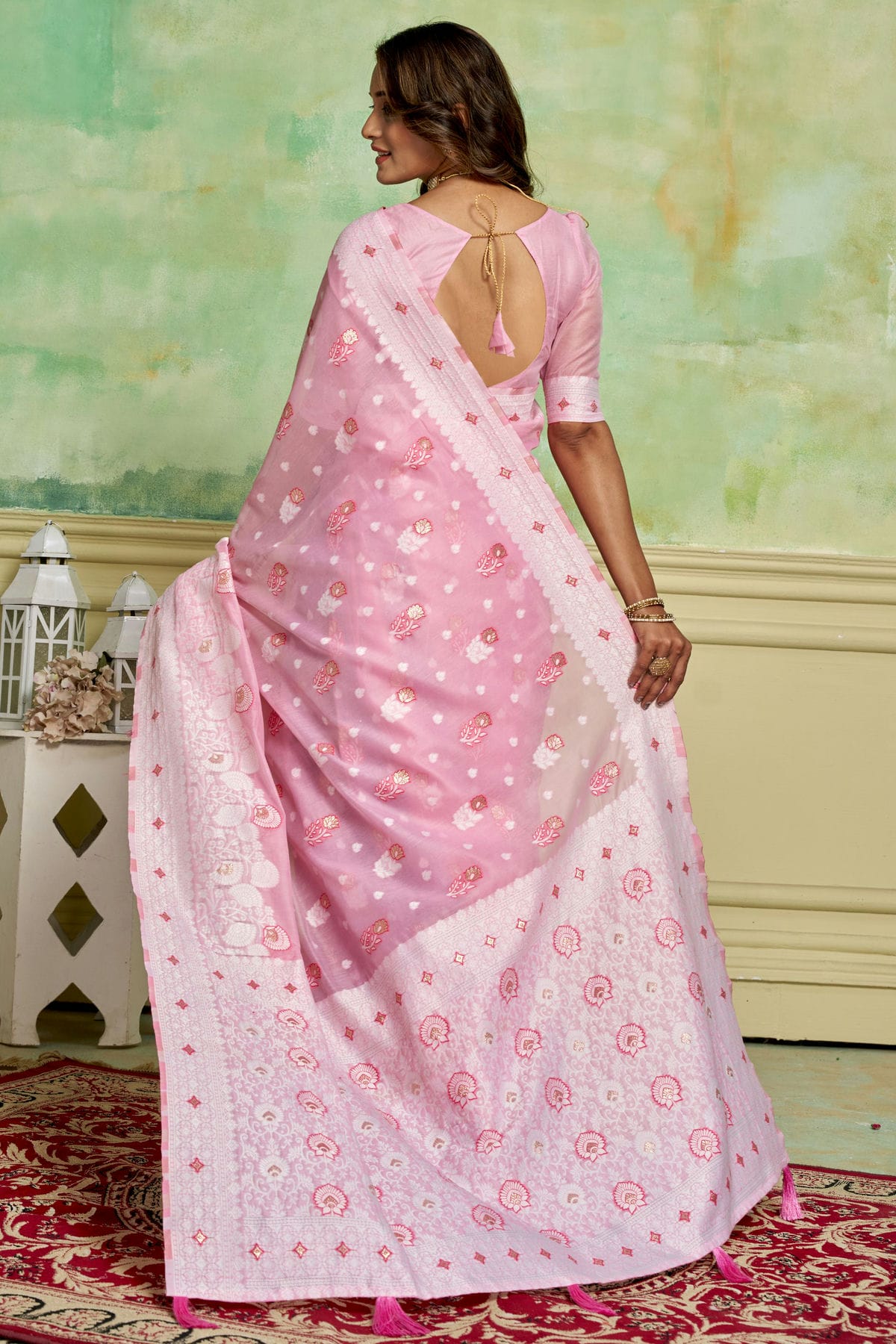 Pink Colour Cotton Traditional Saree