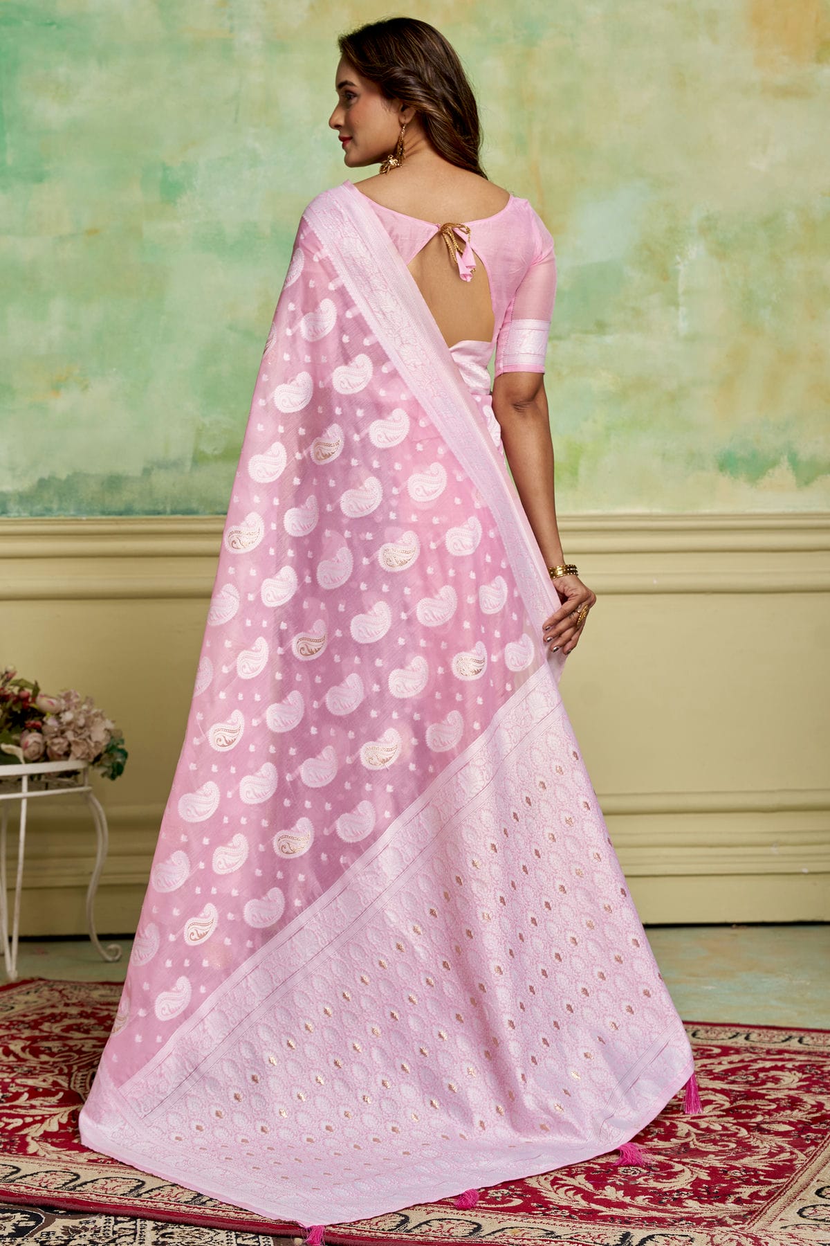 Pink Colour Cotton Traditional Saree