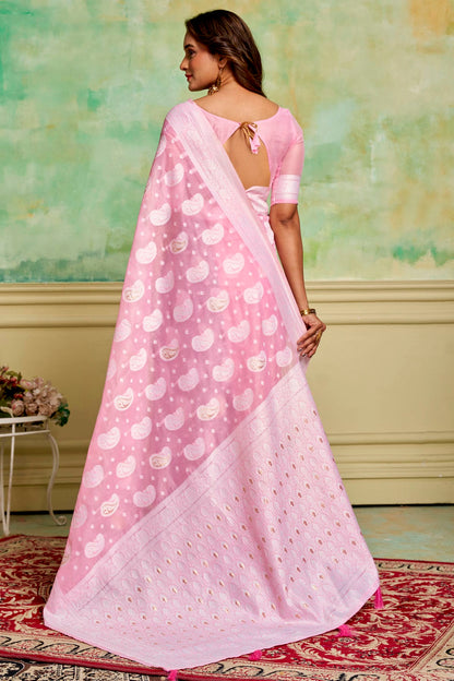 Pink Colour Cotton Traditional Saree