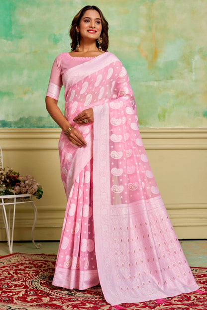 Pink Colour Cotton Traditional Saree