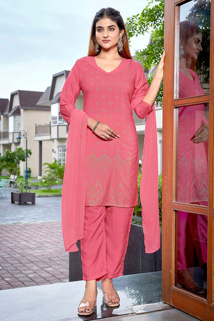 Pink Colour Crepe Stitched Suit