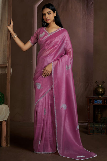 Pink Colour Crush Silk Designer Saree