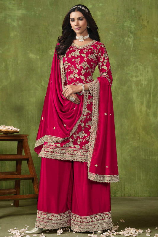 Pink Colour Dola Silk Jacquard Palazzo Pant Suit