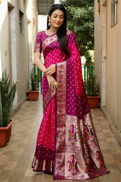 Pink Colour Dola Silk Paithani Saree