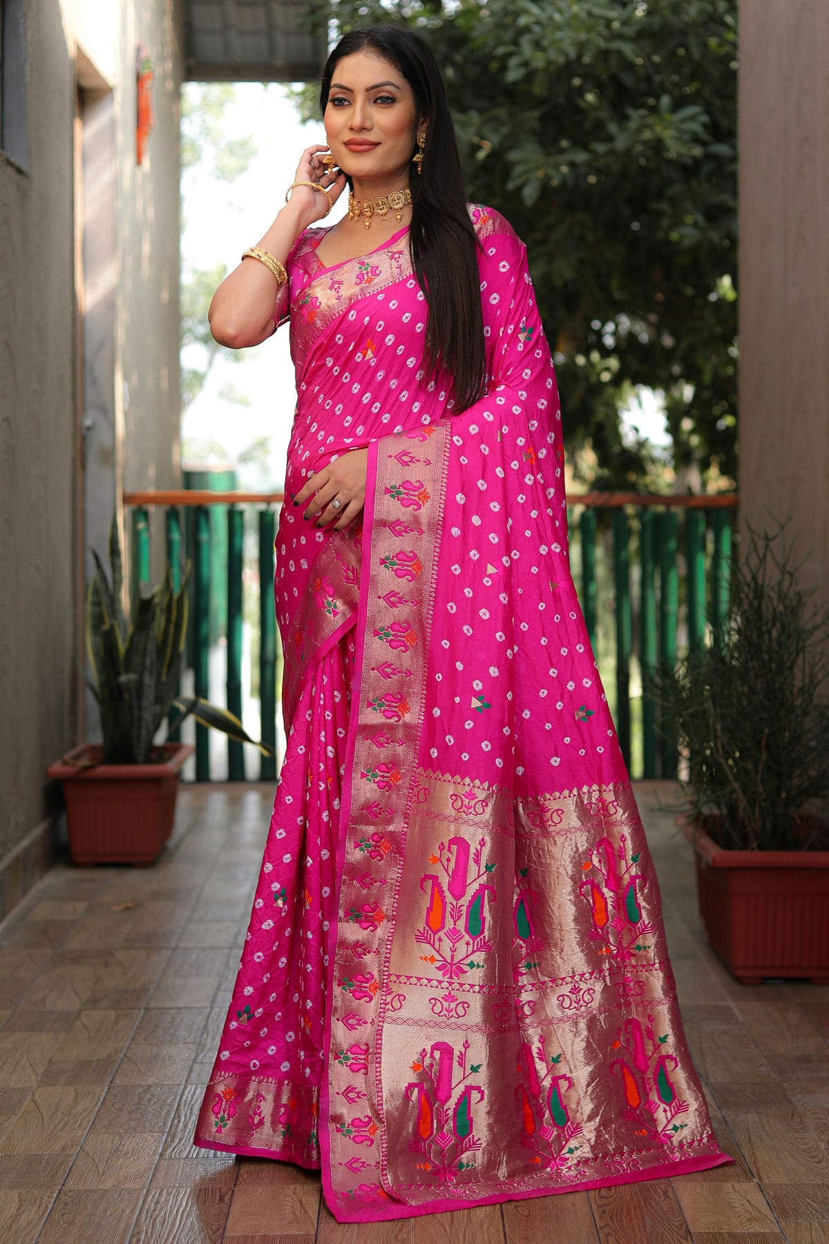 Pink Colour Dola Silk Paithani Saree