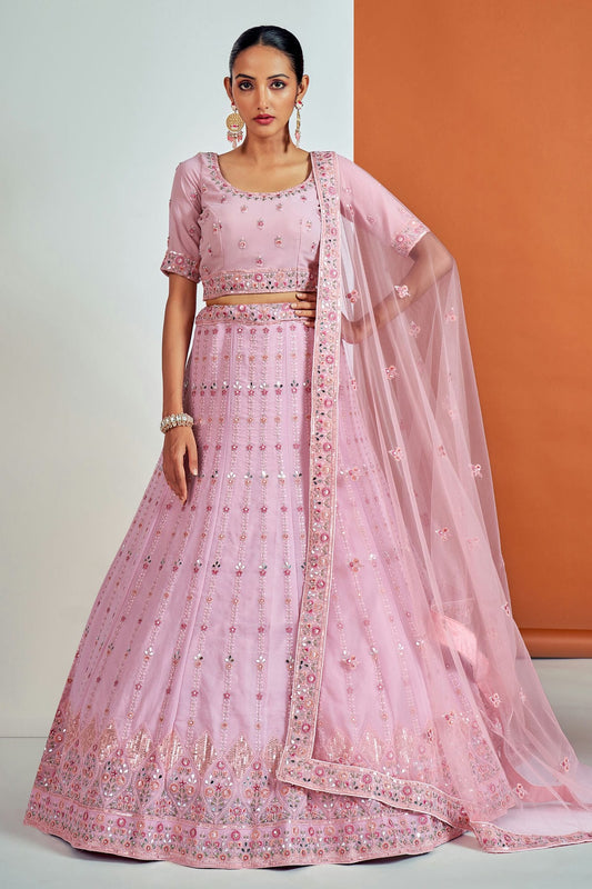 Pink Colour Embroidery Georgette Lehenga Choli