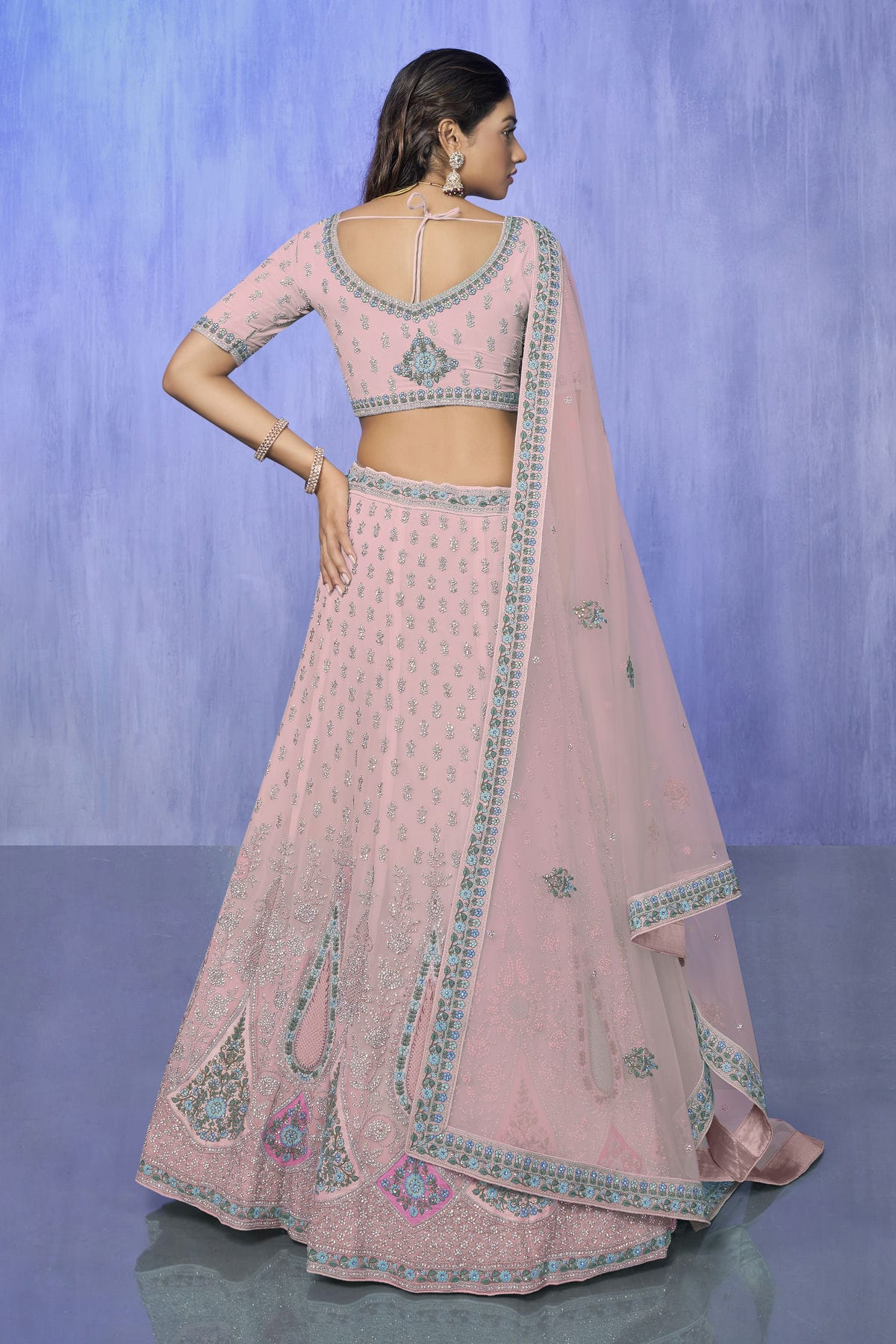 Pink Colour Embroidery Georgette Lehenga Choli