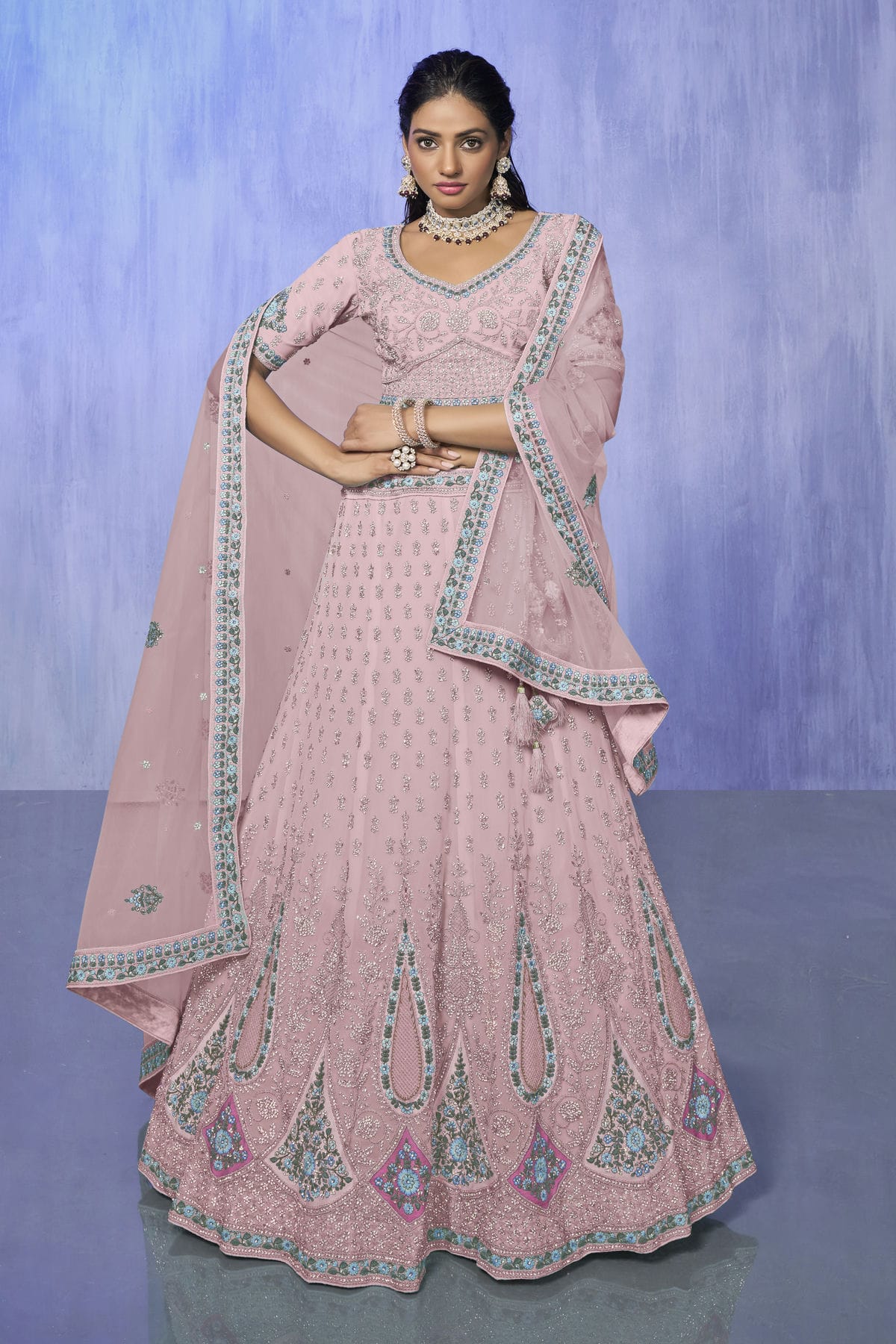 Pink Colour Embroidery Georgette Lehenga Choli