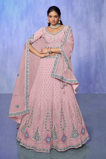 Pink Colour Embroidery Georgette Lehenga Choli