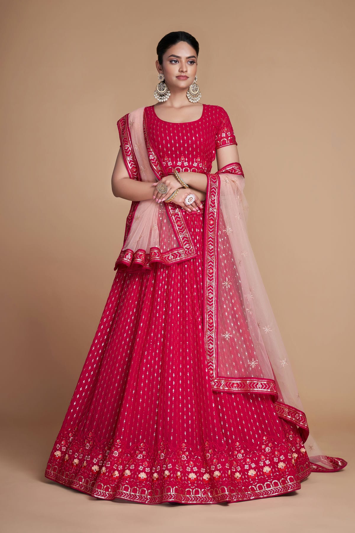 Pink Colour Embroidery Georgette Lehenga Choli