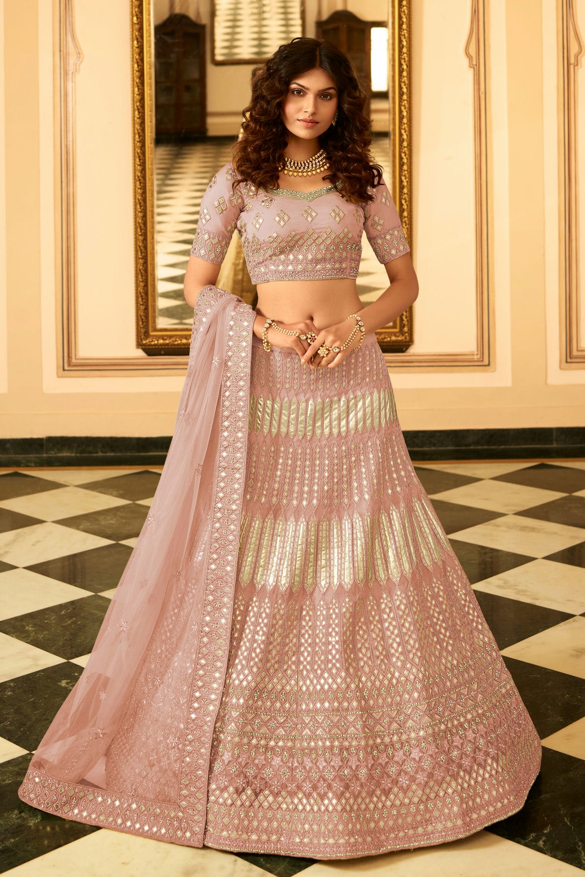 Pink Colour Embroidery Organza Lehenga Choli