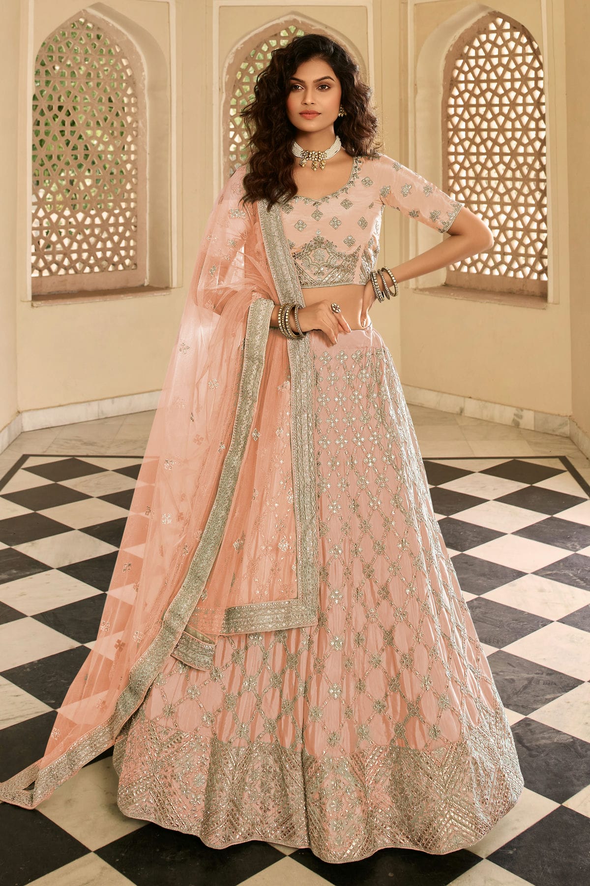 Pink Colour Embroidery Organza Lehenga Choli